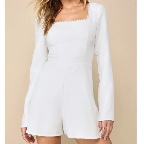 Luminous Aesthetic White Pearl Trim Long Sleeve Romper with Bow Size Small NWOT - Picture 3 of 7